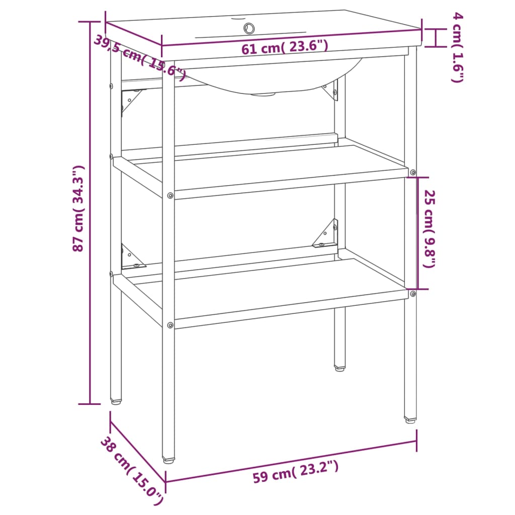 vidaXL Wastafelframe met inbouwwastafel ijzer wit