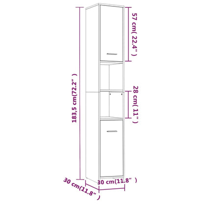 vidaXL Badkamerkast 30x30x183,5 cm bewerkt hout gerookt eikenkleurig