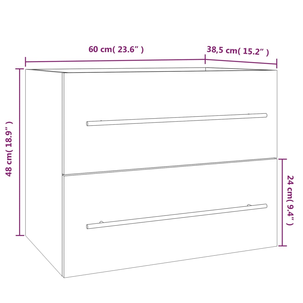 vidaXL Wastafelkast 60x38,5x48 cm bewerkt hout gerookt eikenkleurig