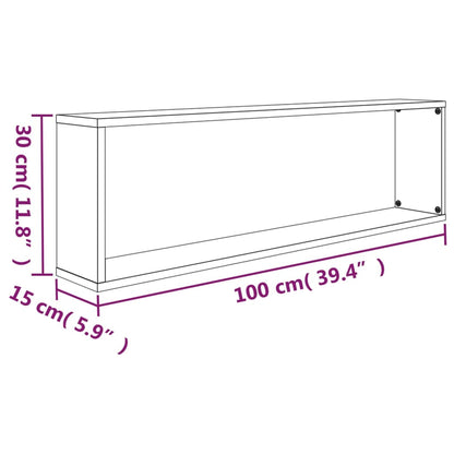 vidaXL Wandschappen kubus 2 st 100x15x30 cm bewerkt hout gerookt eiken