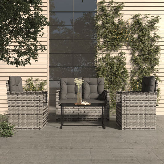 vidaXL 4-delige Loungeset met kussens poly rattan grijs