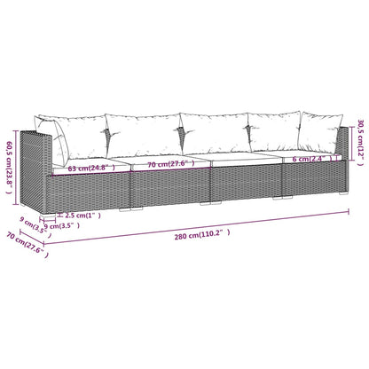 vidaXL 4-delige Loungeset met kussens poly rattan zwart