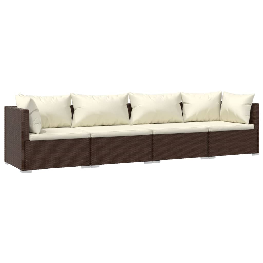 vidaXL 4-delige Loungeset met kussens poly rattan bruin