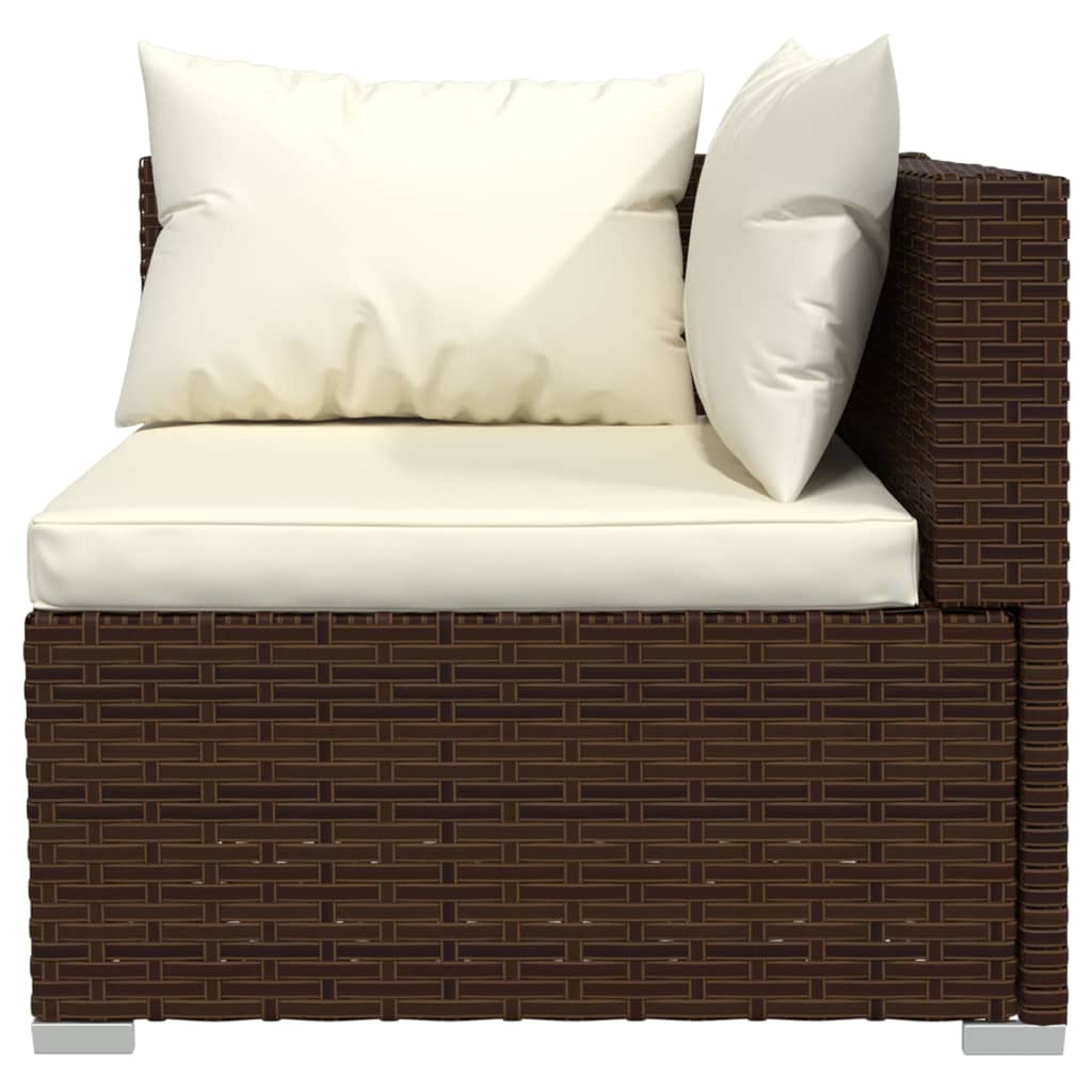 vidaXL 4-delige Loungeset met kussens poly rattan bruin