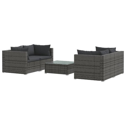 vidaXL 5-delige Loungeset met kussens poly rattan grijs