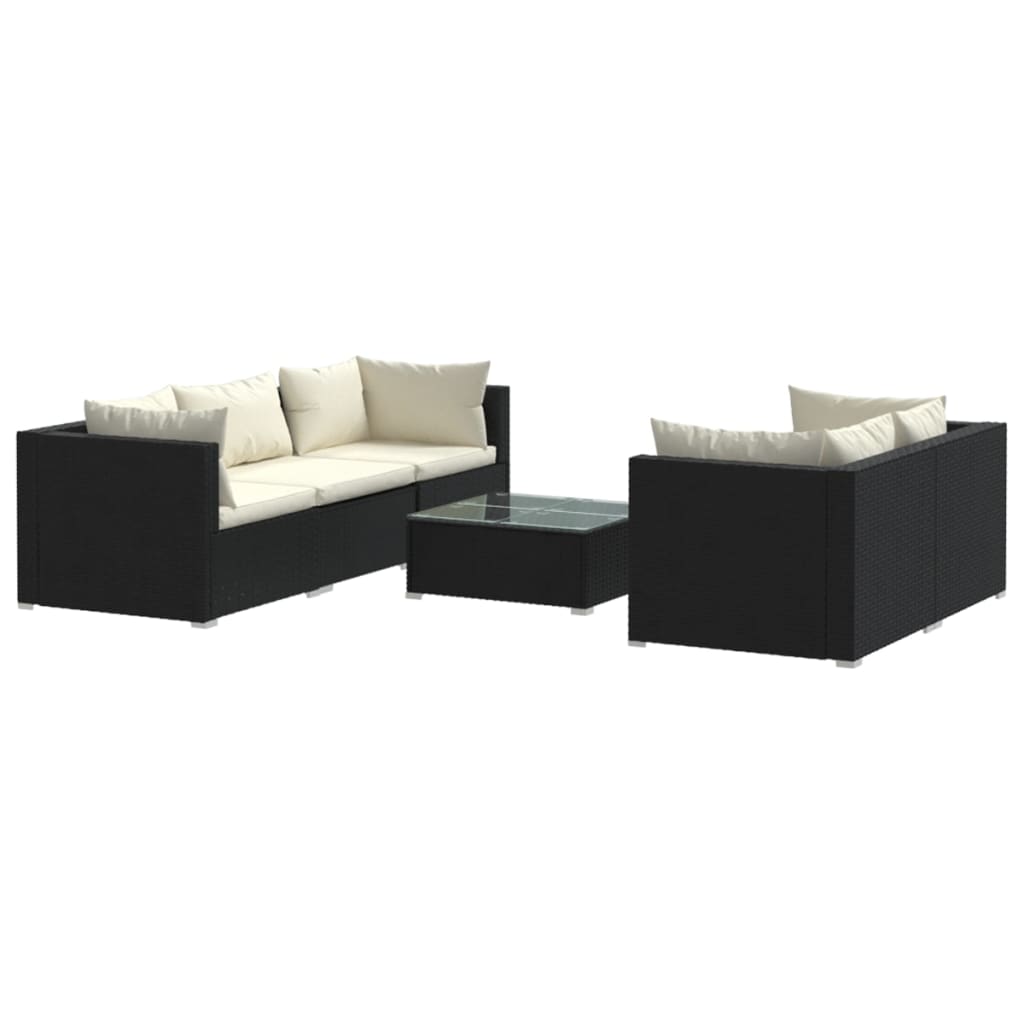 vidaXL 6-delige Loungeset met kussens poly rattan zwart