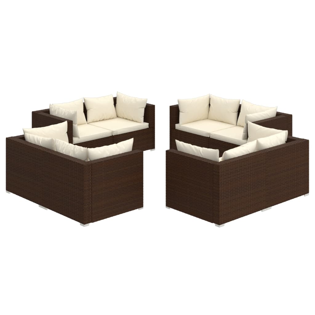 vidaXL 8-delige Loungeset met kussens poly rattan bruin