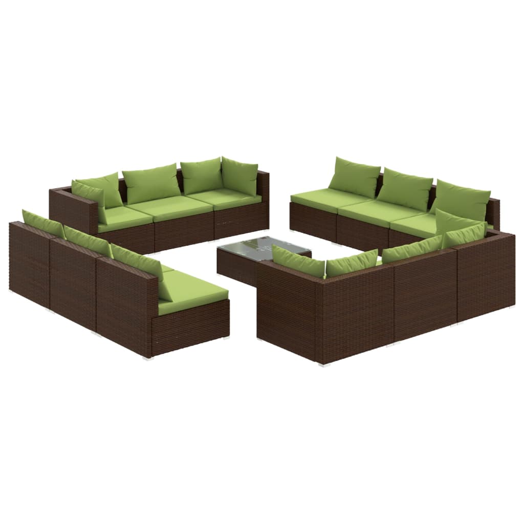 vidaXL 13-delige Loungeset met kussens poly rattan bruin