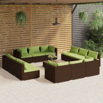 vidaXL 13-delige Loungeset met kussens poly rattan bruin