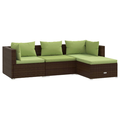 vidaXL 4-delige Loungeset met kussens poly rattan bruin