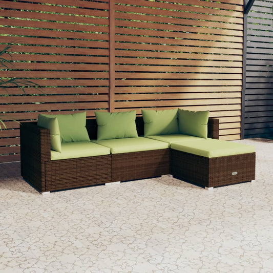 vidaXL 4-delige Loungeset met kussens poly rattan bruin