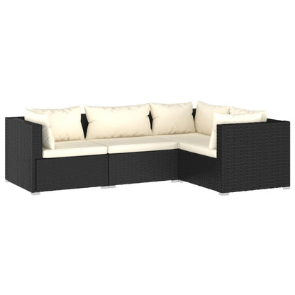 vidaXL 4-delige Loungeset met kussens poly rattan zwart