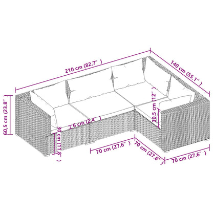 vidaXL 4-delige Loungeset met kussens poly rattan zwart