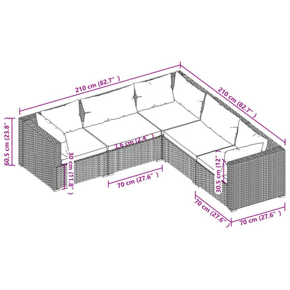 vidaXL 5-delige Loungeset met kussens poly rattan grijs