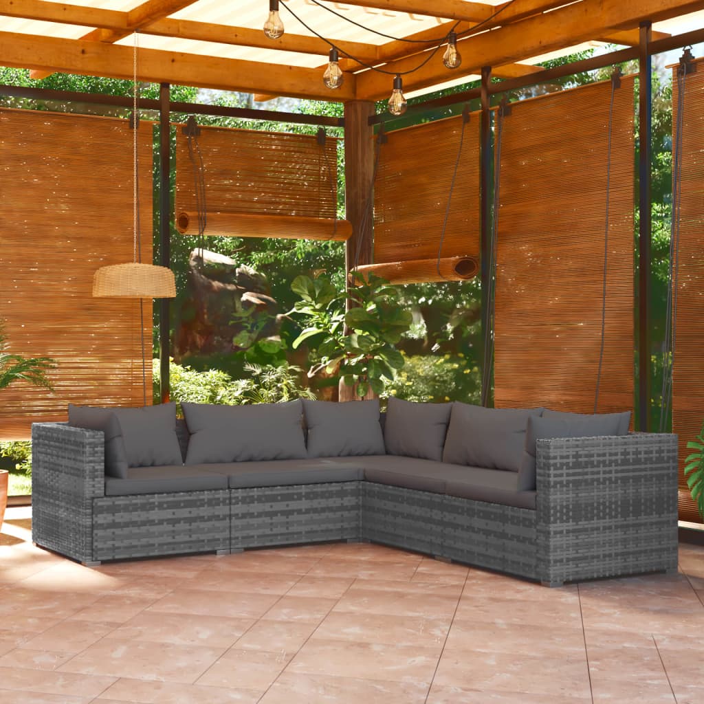 vidaXL 5-delige Loungeset met kussens poly rattan grijs