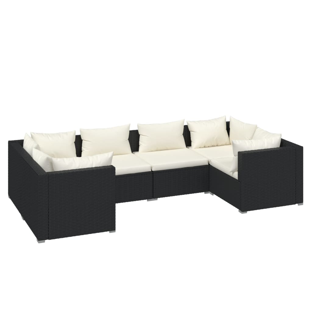 vidaXL 6-delige Loungeset met kussens poly rattan zwart