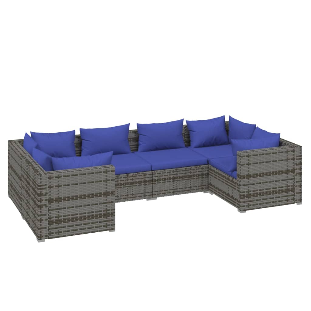 vidaXL 6-delige Loungeset met kussens poly rattan grijs