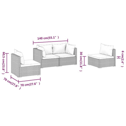 vidaXL 4-delige Loungeset met kussens poly rattan zwart