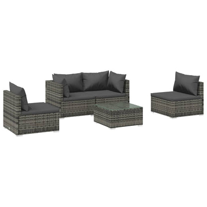 vidaXL 5-delige Loungeset met kussens poly rattan grijs