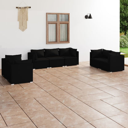 vidaXL 7-delige Loungeset met kussens poly rattan zwart