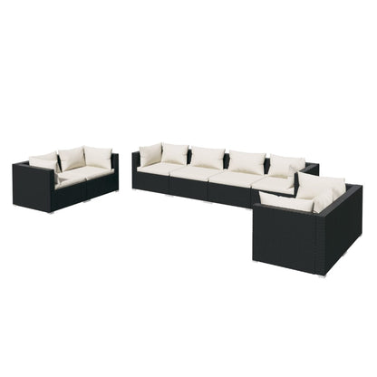 vidaXL 8-delige Loungeset met kussens poly rattan zwart