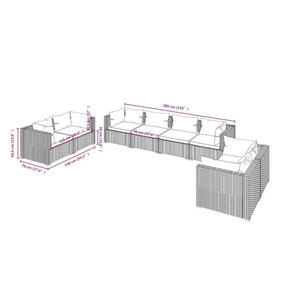 vidaXL 8-delige Loungeset met kussens poly rattan zwart