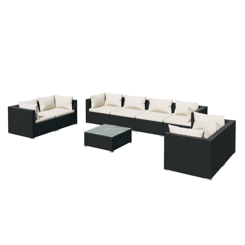 vidaXL 9-delige Loungeset met kussens poly rattan zwart