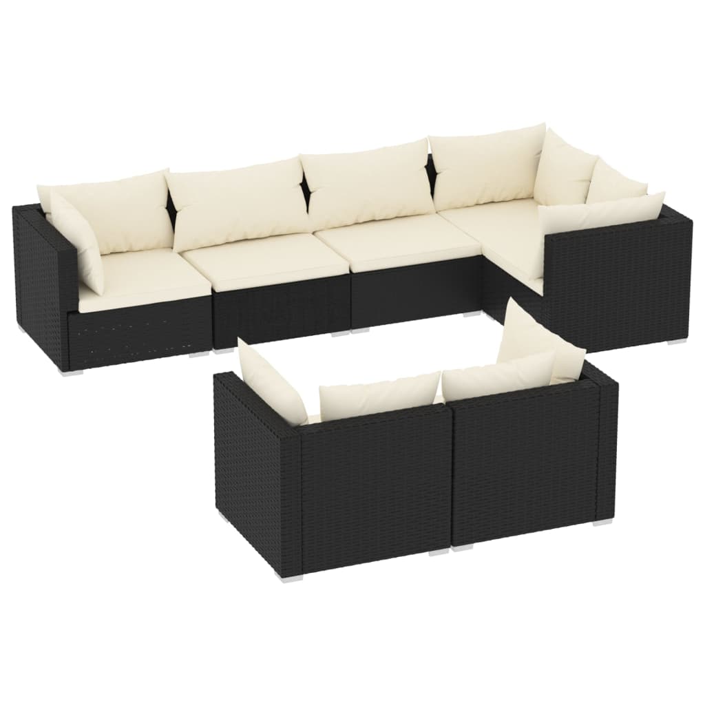 vidaXL 7-delige Loungeset met kussens poly rattan zwart