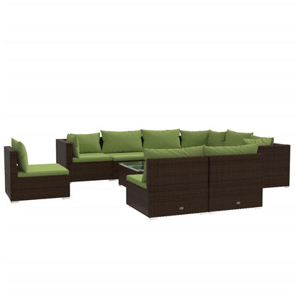 vidaXL 10-delige Loungeset met kussens poly rattan bruin