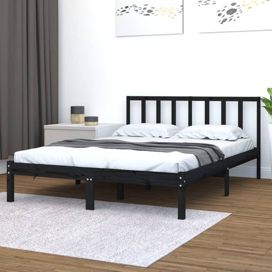 vidaXL Bedframe massief grenenhout zwart 150x200 cm