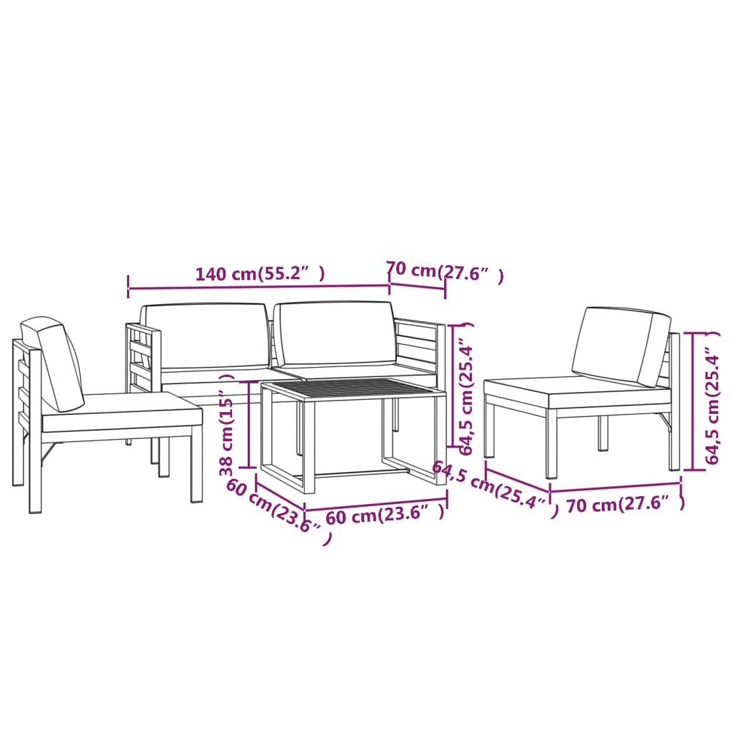 vidaXL 5-delige Loungeset met kussens aluminium antracietkleurig