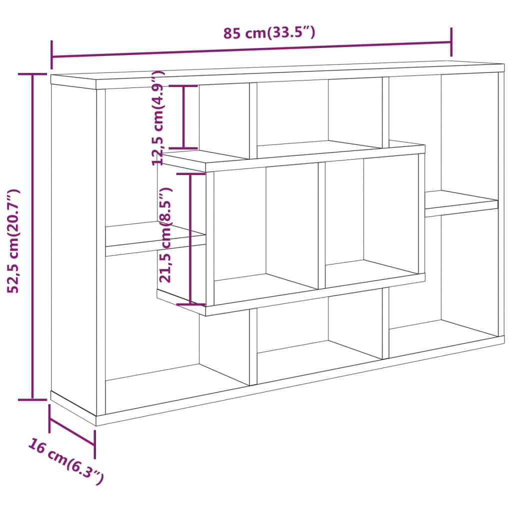 vidaXL Wandschap 85x16x52,5 cm bewerkt hout zwart