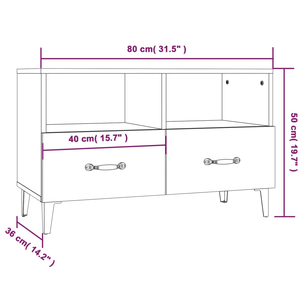 vidaXL Tv-meubel 80x36x50 cm bewerkt hout sonoma eiken