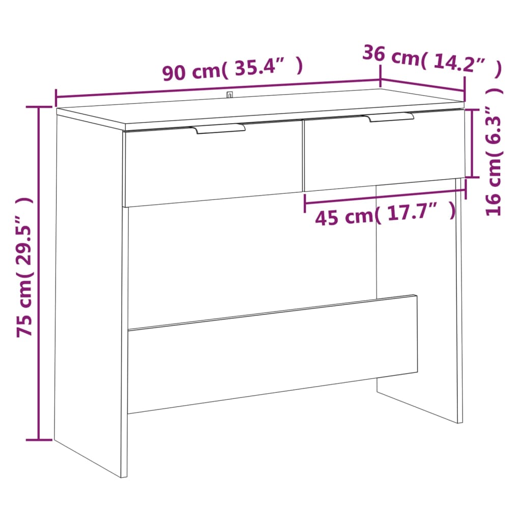 vidaXL Wandtafel 90x36x75 cm bewerkt hout grijs sonoma eikenkleurig