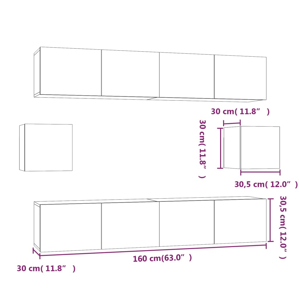 vidaXL 6-delige Tv-meubelset bewerkt hout betongrijs