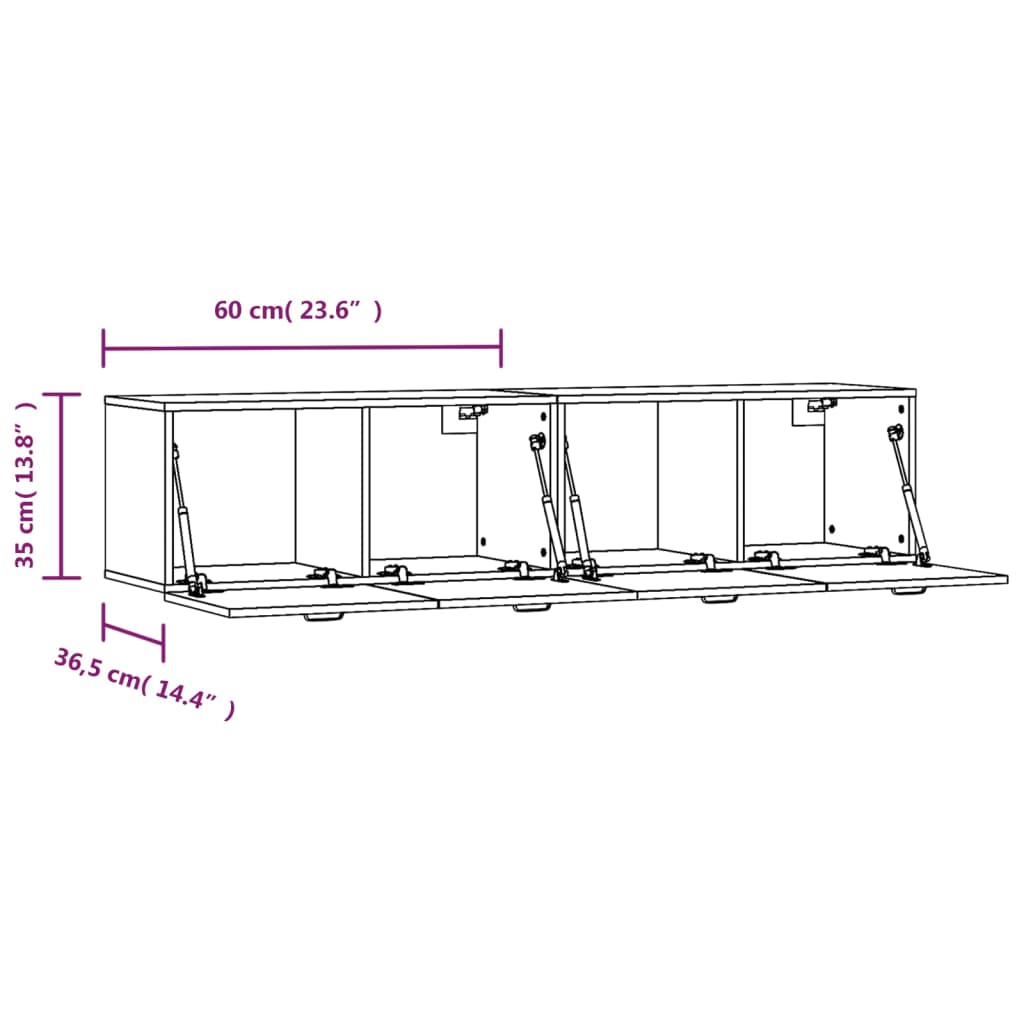 vidaXL Wandkasten 2 st 60x36,5x35 cm bewerkt hout bruin eikenkleur