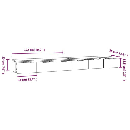 vidaXL Wandkasten 2 st 102x30x20 cm bewerkt hout bruin eikenkleur