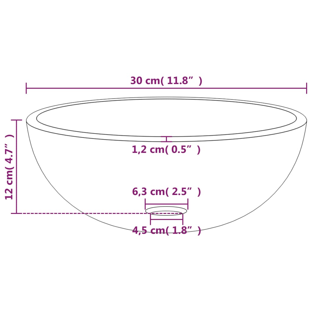 vidaXL Wasbak 30x12 cm gehard glas zwart