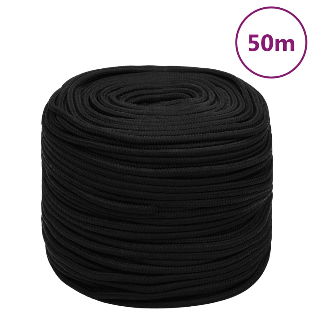 vidaXL Werktouw 6 mm 50 m polyester zwart