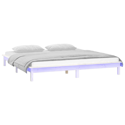 vidaXL Bedframe LED massief hout wit 160x200 cm