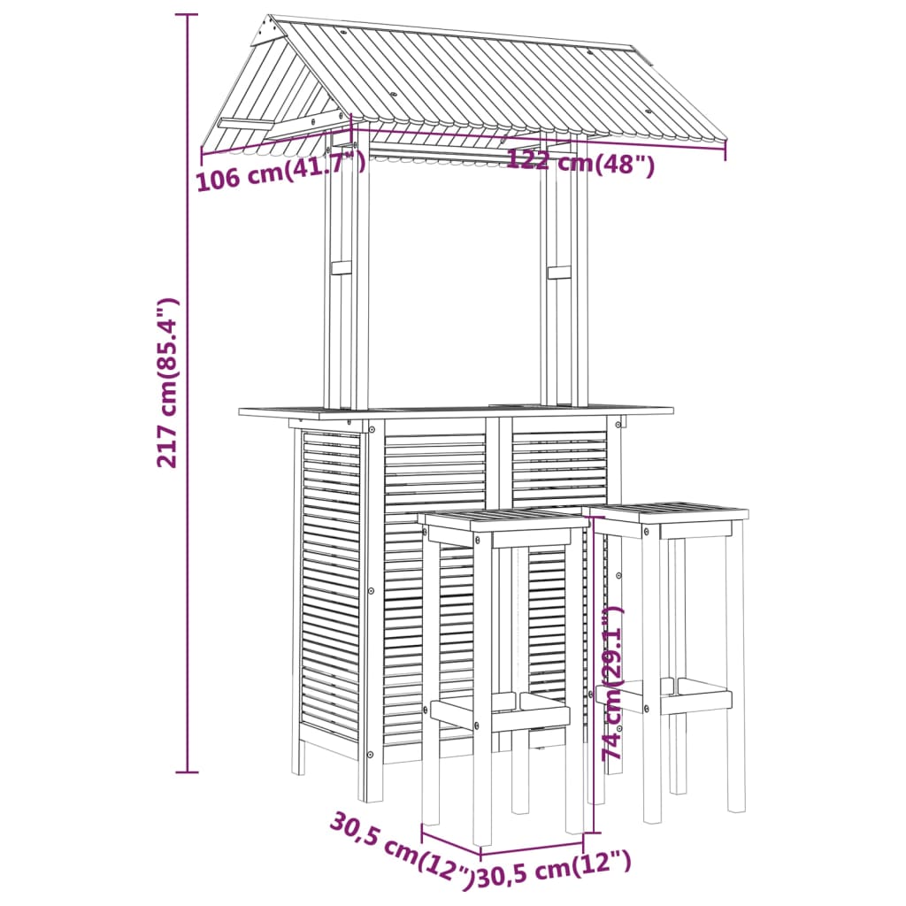 vidaXL 3-delige Tuinbarset massief acaciahout