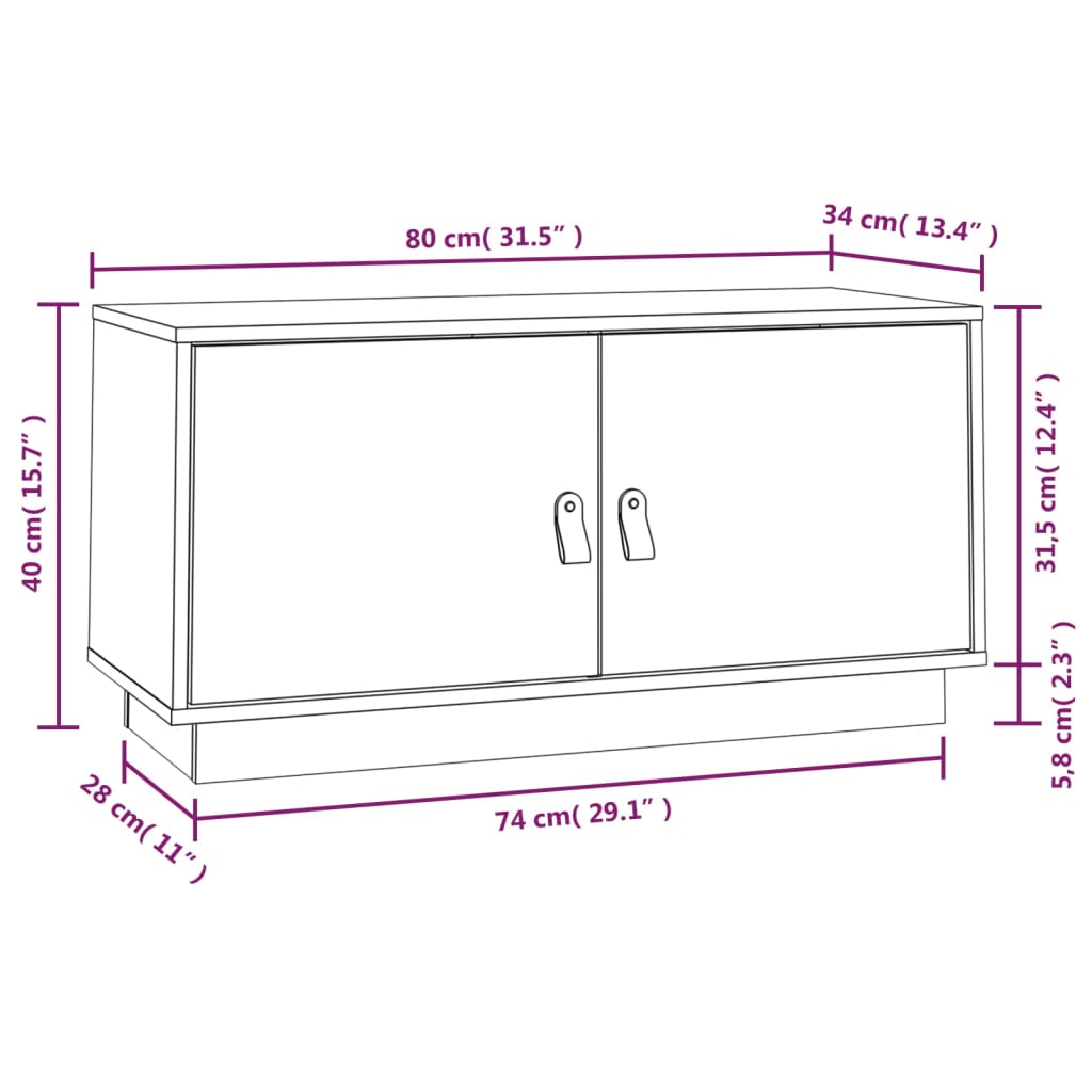 vidaXL Tv-meubel 80x34x40 cm massief grenenhout wit