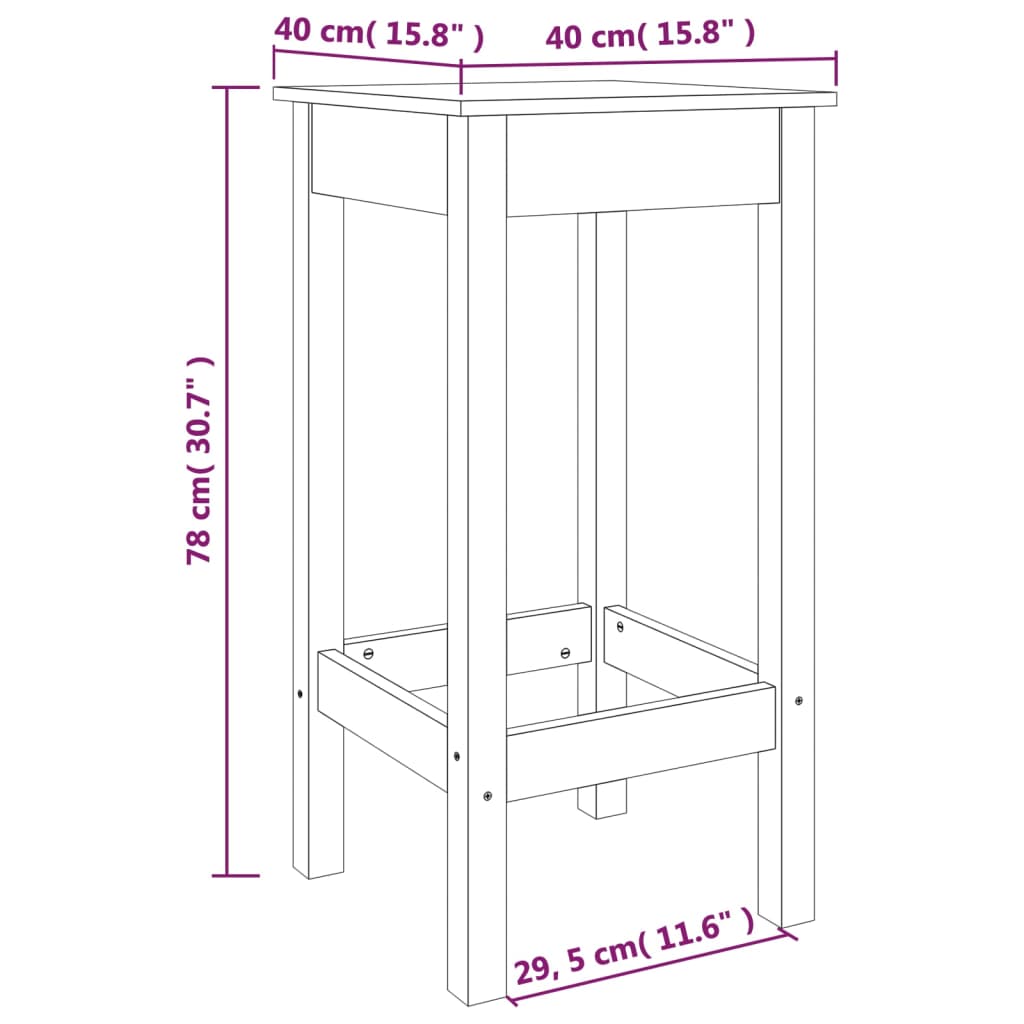 vidaXL Barstoelen 2 st 40x40x78 cm massief grenenhout