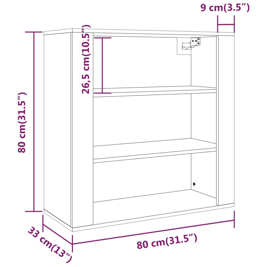 vidaXL Wandkast 80x33x80 cm bewerkt hout grijs sonoma eikenkleurig