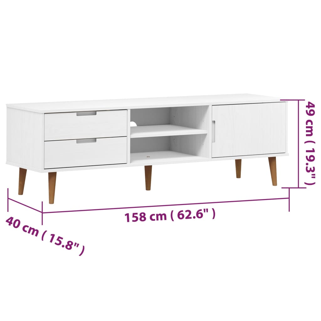 vidaXL Tv-meubel MOLDE 158x40x49 cm massief grenenhout wit