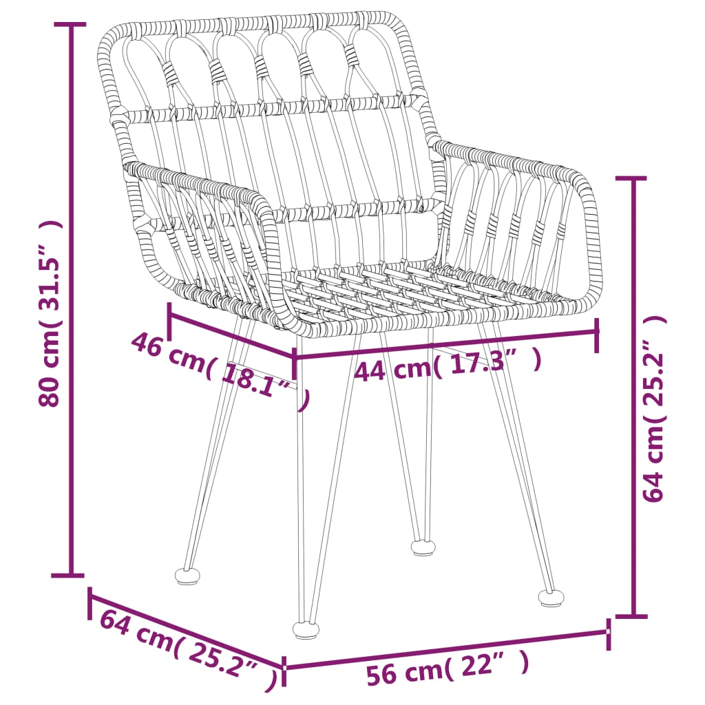 vidaXL Tuinstoelen 2 st met armleuning 56x64x80 cm PE-rattan zwart