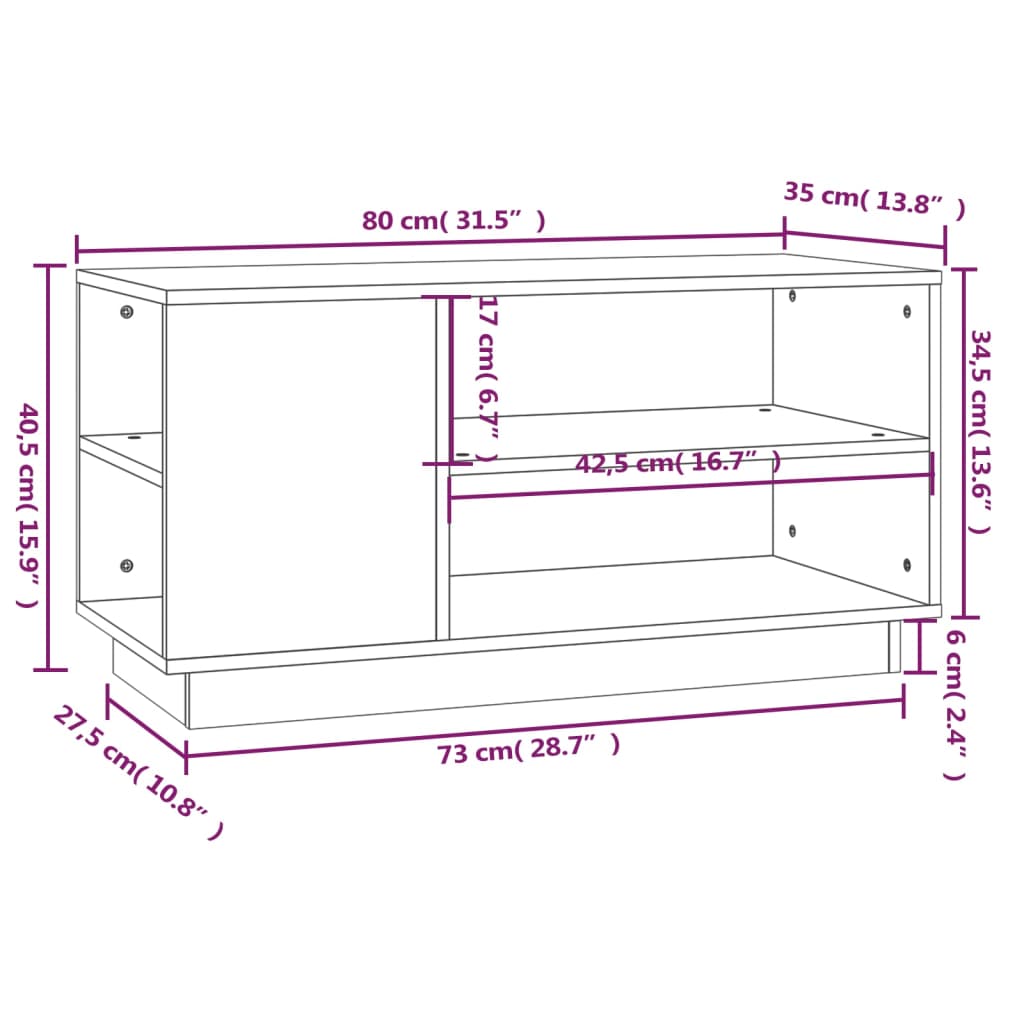 vidaXL Tv-meubel 80x35x40,5 cm massief grenenhout honingbruin