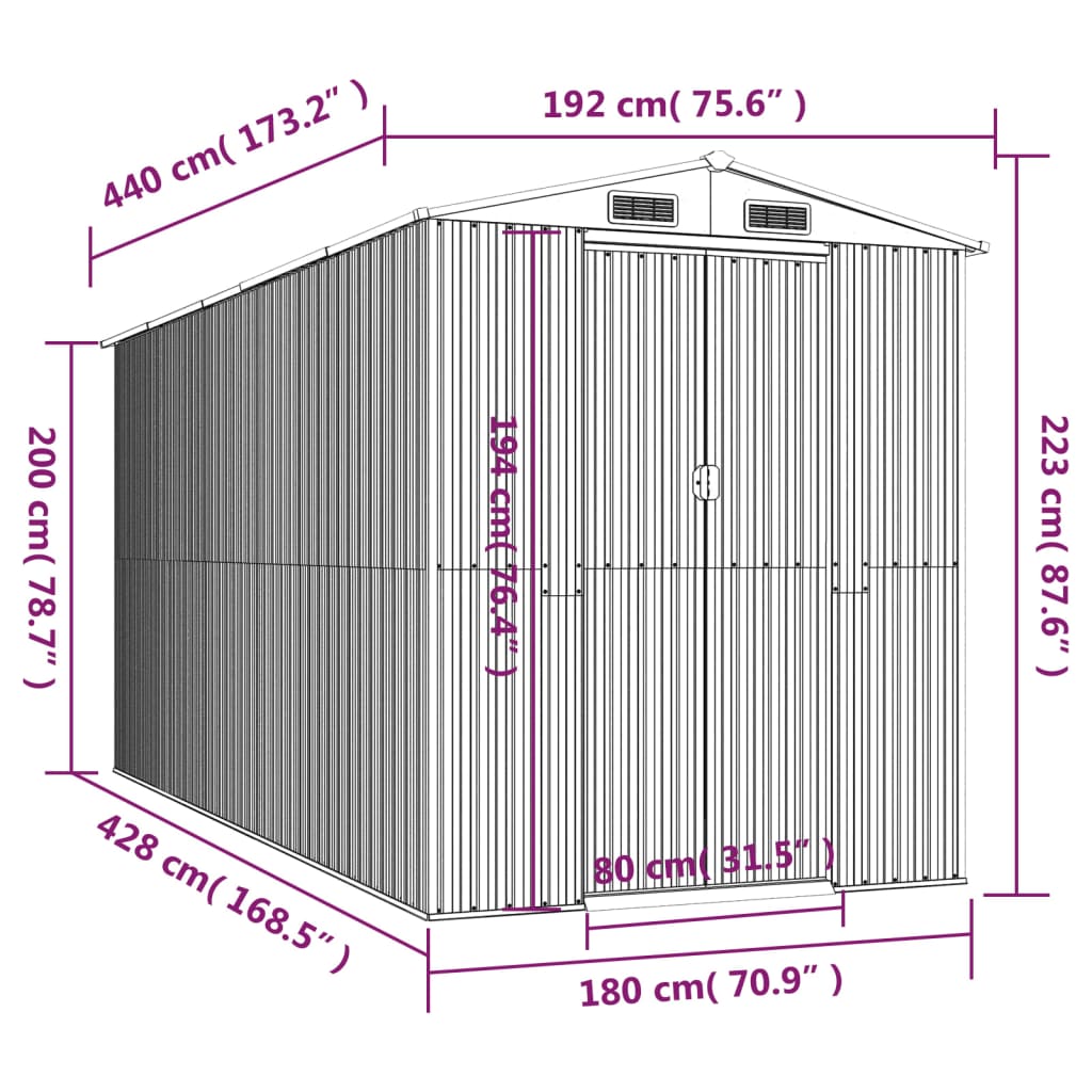 vidaXL Tuinschuur 192x440x223 cm gegalvaniseerd staal groen