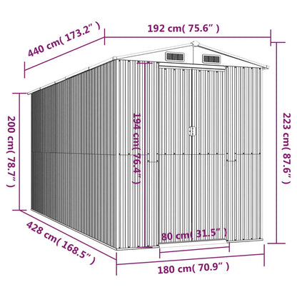 vidaXL Tuinschuur 192x440x223 cm gegalvaniseerd staal groen