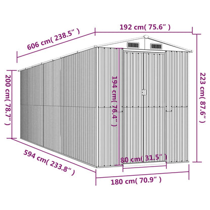 vidaXL Tuinschuur 192x606x223 cm gegalvaniseerd staal groen